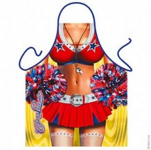 American High-School Cheerleader with Pompoms Apron