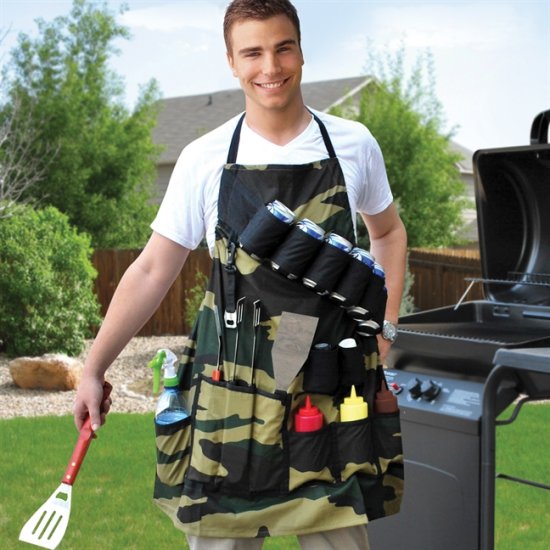 Ultimate Army Style Mens Pocket BBQ Apron - Click Image to Close