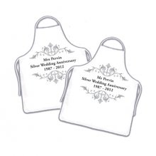 Pair of Silver Wedding Anniversary Couples Personalised Aprons Pair of Silver Wedding Anniversary Couples Personalised Aprons