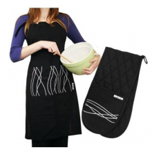 Black and White Wave Design Apron and Oven Glove Set