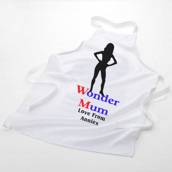 Personalised Wonder Mum White Novelty Apron - Click Image to Close