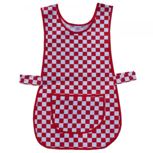 Traditional Red Cheque Polycotton Tabard with Front Pocket