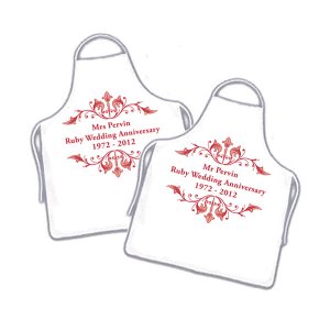 Ruby Wedding Anniversary Personalised Couples Cooking Apron Set