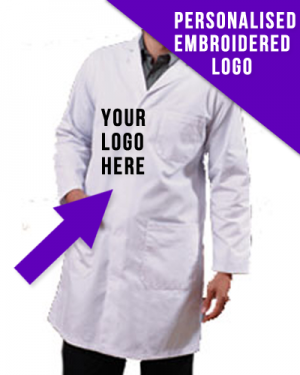 Long White Catering Employee Coat and Corporate Embroidered Logo