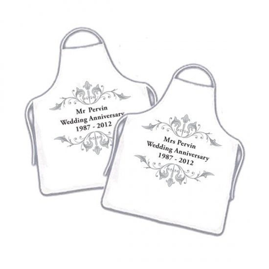 Cute Personalised Wedding Anniversary Couples White Aprons - Click Image to Close