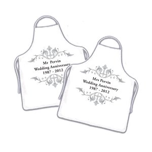 Cute Personalised Wedding Anniversary Couples White Aprons