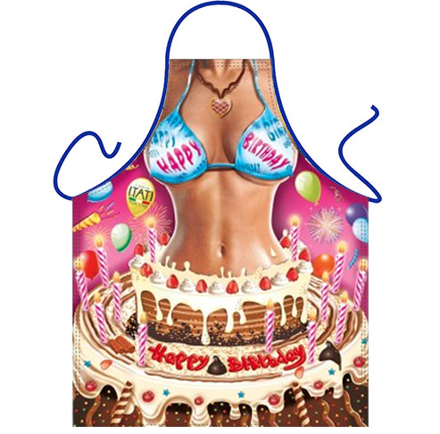 Bikini Babe Birthday Cake Mens Novelty Apron - Click Image to Close