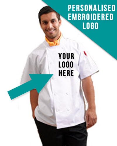 Double Breasted Pro Chef Jacket With Embroidered Business Logo - Click Image to Close