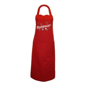 Red Full Length Manteaser Novelty BBQ Apron - Click Image to Close