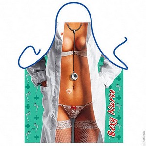 Sexily Dressed Nearly Naked Nurse Novelty Apron - Click Image to Close