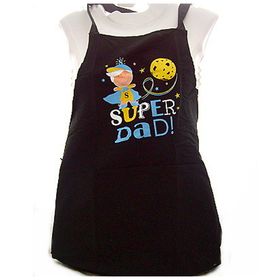 Super Dad Black Cotton Full Length Novelty Apron - Click Image to Close