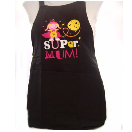 Black Cotton Super Mum Mothers Day Kitchen Apron - Click Image to Close